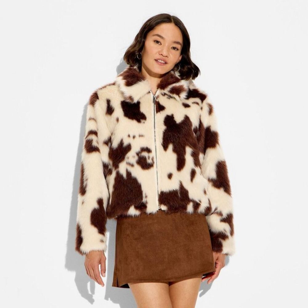 Wild Fable - Women's Faux Fur Jacket - Wild Fable Light Brown C Brown Cow - Picture 2 of 3